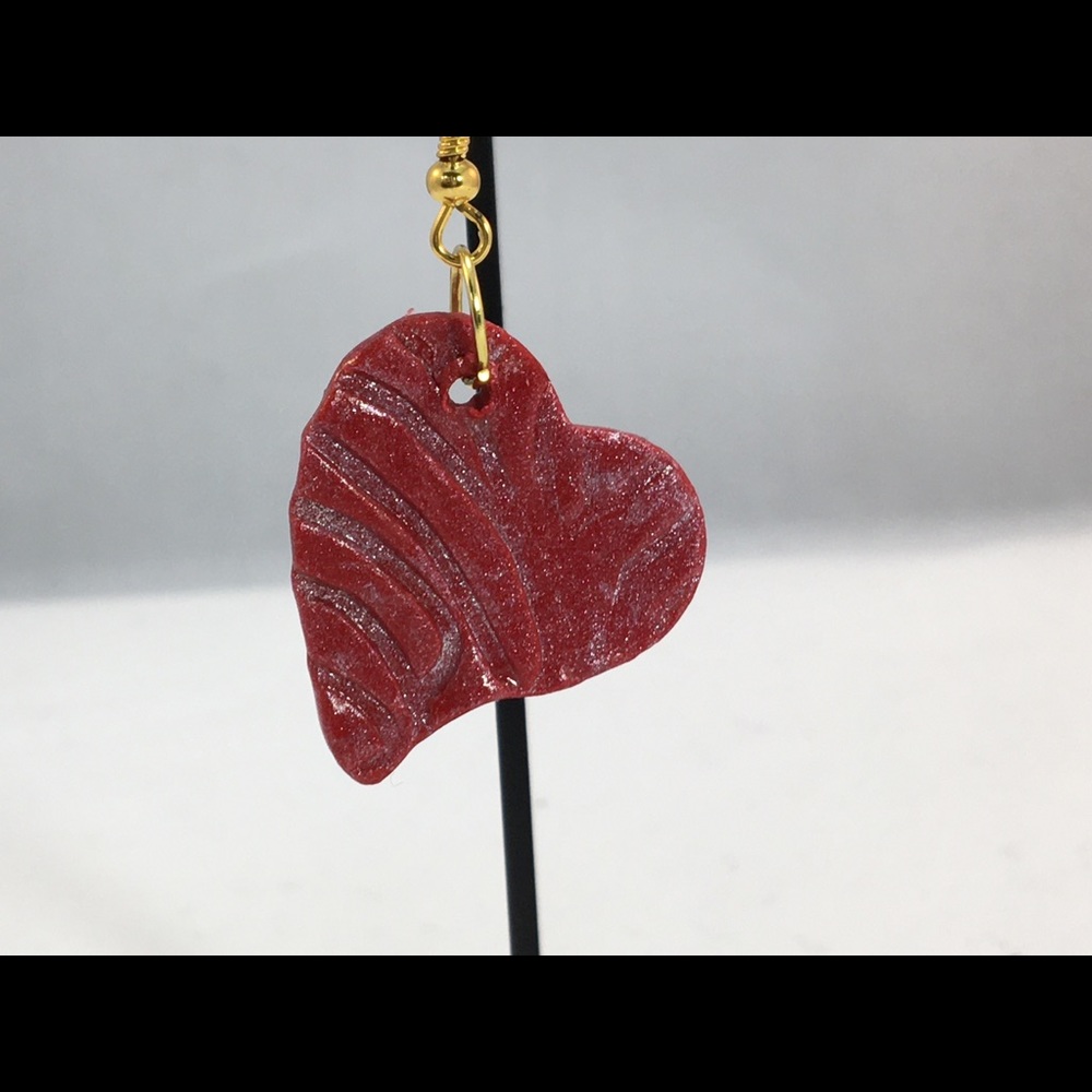 Unique Handmade Red Heart Polymer Clay Earrings - Picture 6 of 8